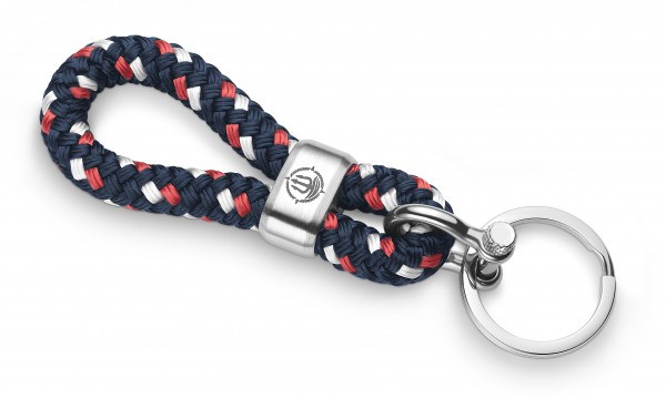 Schlüsselkette "Hiddensee" 8mm Segeltau navy-blau-rot