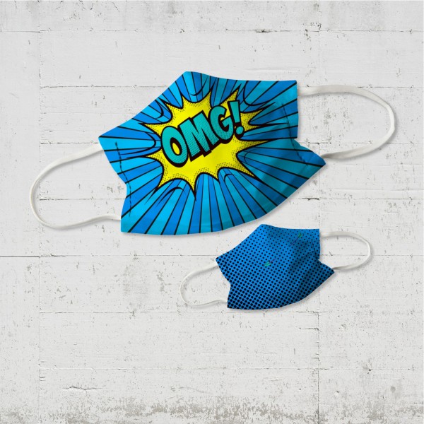OMG! Wende-Maske mit Sprechblase royal blue organic fairwear vegan