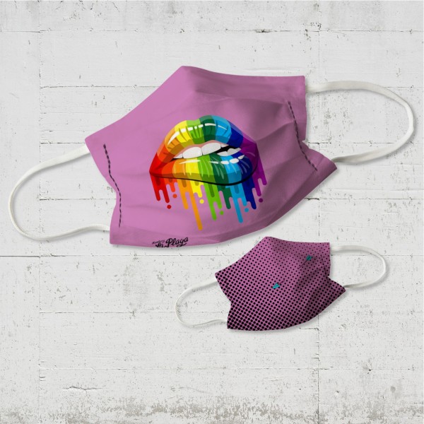Rainbow Lips pink - Wende-Behelfsmaske für Nase und Mund
