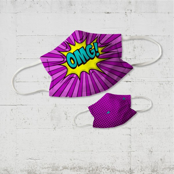 OMG! Kinder Wende-Maske pink punch mit Sprechblase | organic fairwear vegan