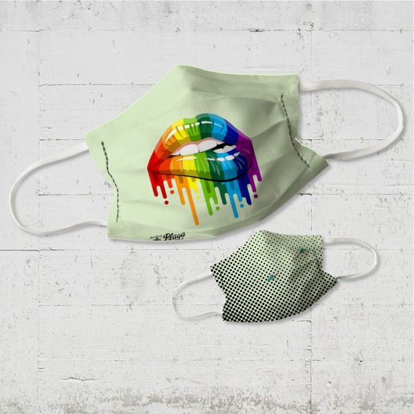 Rainbow Lips green - Wende-Behelfsmaske Community Maske für Nase und Mund organic fairwear