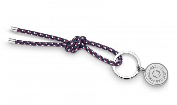 Schlüsselkette "Hiddensee" 4mm Segeltau navy-blau-rot-weiss
